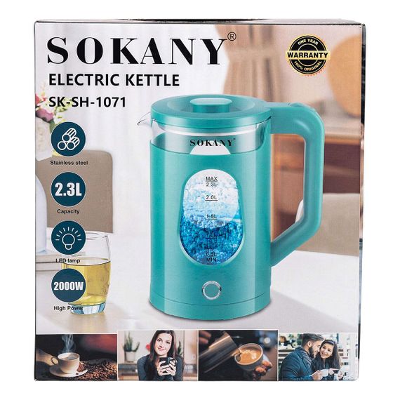 Электрочайник бытовой 2.3 л Sokany дисковый с автоотключением SK-SH-1071BL | Зображення 6