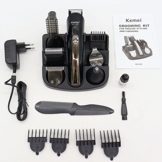 Машинка для стрижки волосся 11в1 Kemei KM 600 з насадками / Тример чоловічий для бороди з підставкою | Зображення 8