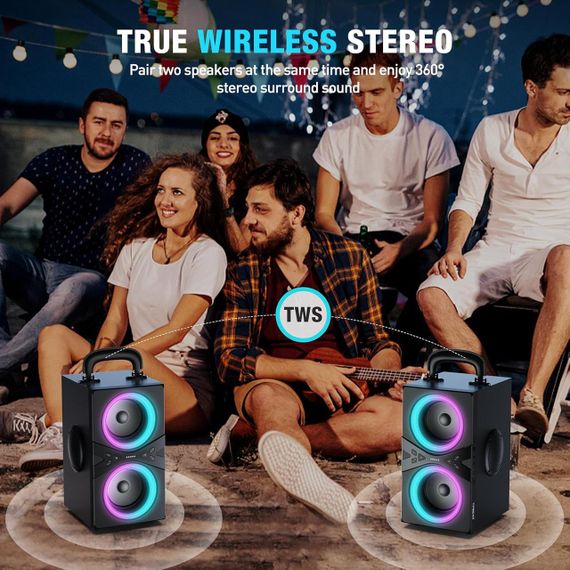 TPBEAT Bluetooth колонка, 80 Вт, потужний бас, LED-підсвічування, 100 дБ, стереозвук, 18 годин роботи, TWS для вечірок та кемпінгу | Зображення 5