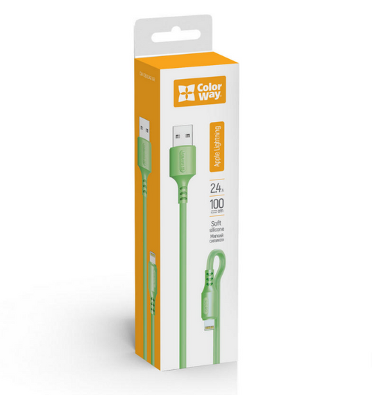 Кабель USB Lightning ColorWay CW-CBUL042-GR 2,4A 1м зелений