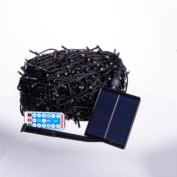 Новорічна гірлянда вулична 100 м 1000 LED із сонячною батареєю 8 режимів роботи чорний провід Жовте світло SB1000L100MBY | Зображення 2