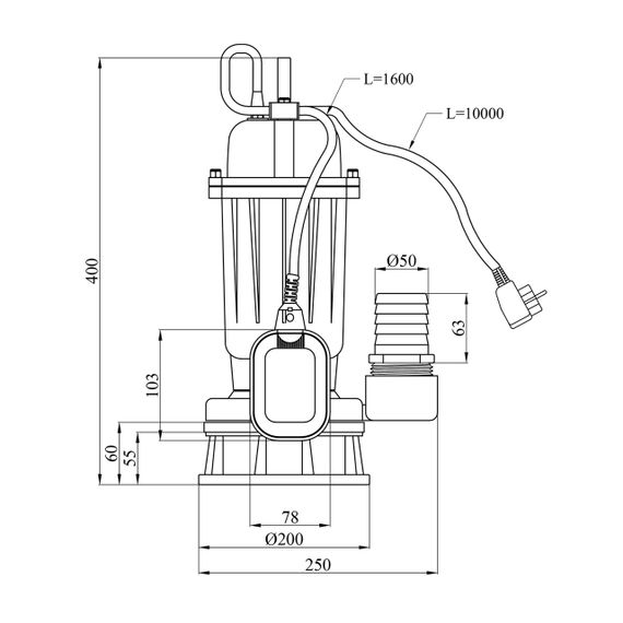 Насос фекальний Pumpman WQD5-15-0.75A Нmax 14 м Qmax 18 куб.м 750 Вт (чавун) | Зображення 1
