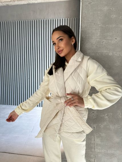 Женская стеганая жилетка с поясом NA1038 цвет белый, размер 46/48 | Зображення 2