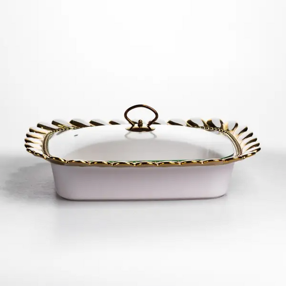 Мармитница фарфоровая Tiffany 2 л квадратная на металлической подставке 38х30х7 см SX42-3 | Зображення 1