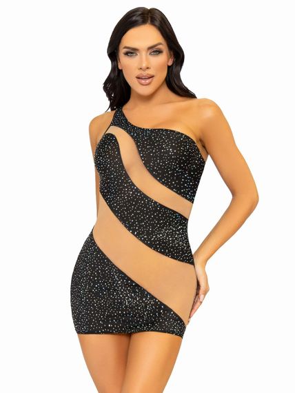 Еротична міні-сукня з сітчастими вставками та стразами Leg Avenue Glam Vibe Rhinestone, чорна, S | Зображення 1