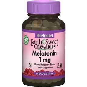 Мелатонін для сну Bluebonnet Nutrition EarthSweet Chewables, Melatonin 1 mg 60 Chewable Tabs Natural Raspberry Flavor BLB0990