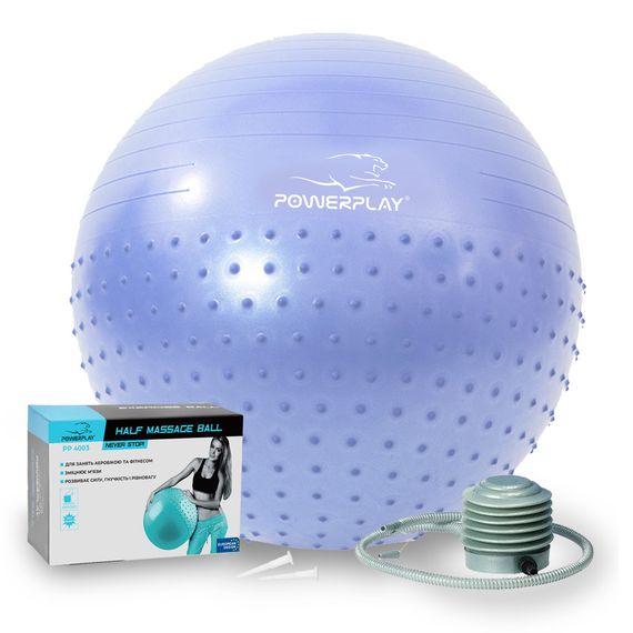 М'яч для фітнесу (фітбол) напівмасажний Паверплей 4003 Ø75 cm Gymball Sky Blue + помпа