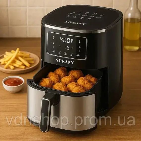 Аерофритюрниця Sokany SK 10052 1700W Аерогриль безмасляна мультипіч для приготування без олії 7 л з сенсорним керуванням | Зображення 4
