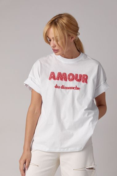 Футболка oversize с надписью Amour - белый цвет, S (есть размеры) | Зображення 6