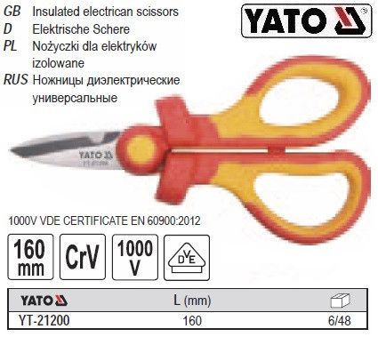 Ножиці ізольовані l=160 мм VDE 1000В YT-21200