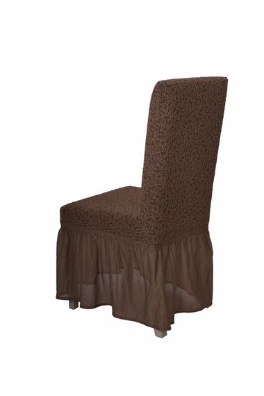 Жаккардовые чехлы на стулья с оборкой Venera (натяжные) набор 6-шт 05-402 Темно-коричневый | Зображення 2
