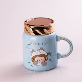 Кружка керамічна 420 мл Cute girl з кришкою Блакитний