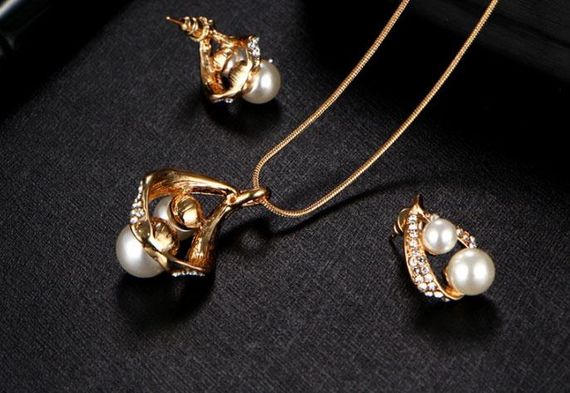 Комплект сережки з підвіскою Primolux "Pearls" - Gold | Зображення 1