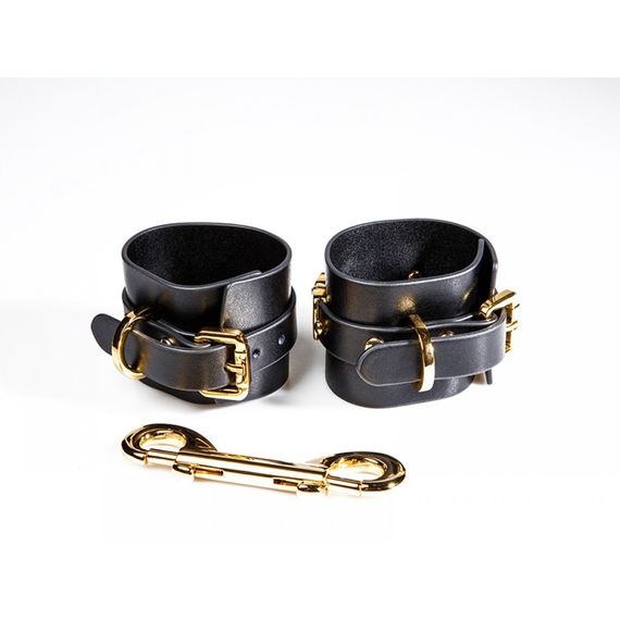 Наручники з написом NO TABOO від UPKO з італійської шкіри, чорні із золотою фурнітурою | Зображення 7