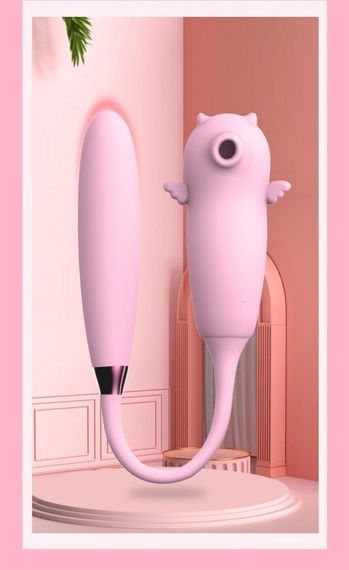 Двойной вибратор с вакуумной стимуляцией Viola с пульсацией и подогревом, розовый sexstyle | Зображення 4