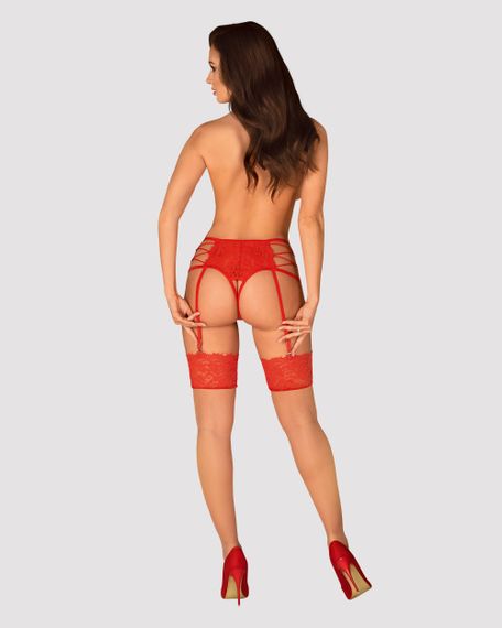Пояс для чулок–стринги Obsessive Rediosa Красный S/M | Зображення 3