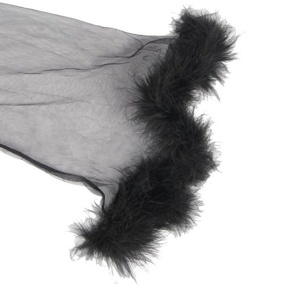 Пеньюар довгий з окантовкою хутром та атласним поясом Star Night Plush Edging чорний, XS-S | Зображення 7