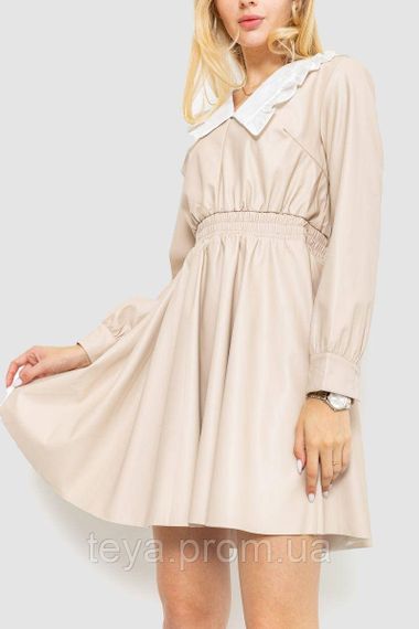 Плаття ошатне з екошкіри колір бежевий розмір M FA_007888 | Зображення 2