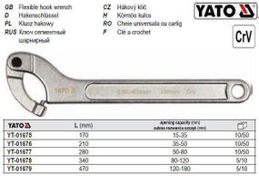 Ключ сегментный шарнирный M=50-80 мм L=280мм YATO Польща YT-01677