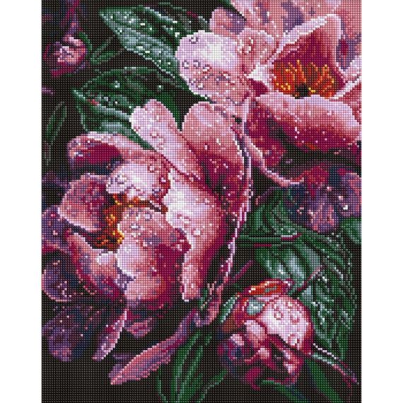 Алмазна мозаїка "Рожеві півонії під дощем" ©art_selena_ua AMO8363, 40х50 см