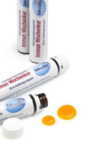 Вітаміни та мінерали для імунітету Mivolis Immun Wochenkur (Вітамін C, D, Цинк, Селен) 7 питних ампул по 25 мл, Німеччина | Зображення 1