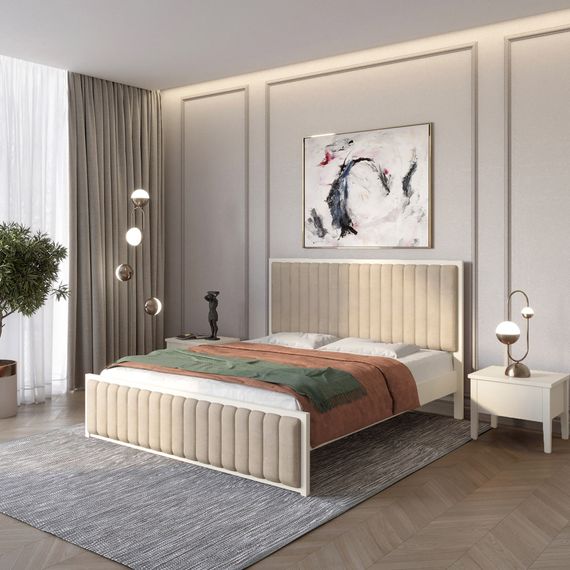 Двоспальне дерев'яне ліжко Mebigrand Відень Айворі (S0505Y30R)/Аляска 23 (Бежевий) 160х200 см (MBG-11060)