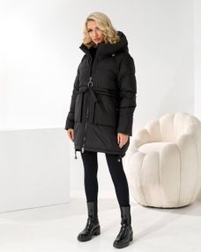 Чорний зимовий пуховик люкс середня довжина