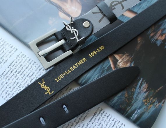 Женский ремень ширина 3 см пряжка белое серебро Yves Saint Laurent черный | Зображення 2