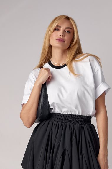 Футболка oversize з контрастною горловиною - білий з чорним цвет, L (є розміри) | Зображення 6