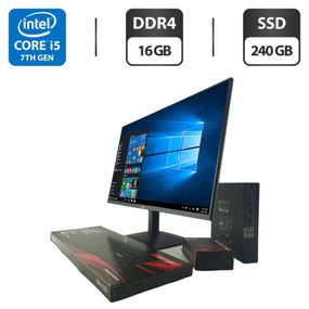 Комплект ПК: неттоп Dell OptiPlex 7050 Micro USFF / Intel Core i5-7500T (4 ядра по 2.7 - 3.3 GHz) / 16 GB DDR4 / 240 GB SSD / Intel HD Graphics 630 + Новий монітор AOC 24B31H/24" (1920x1080) IPS / Кабелі б/в + Подарунок Дротова клавіатура + мишка