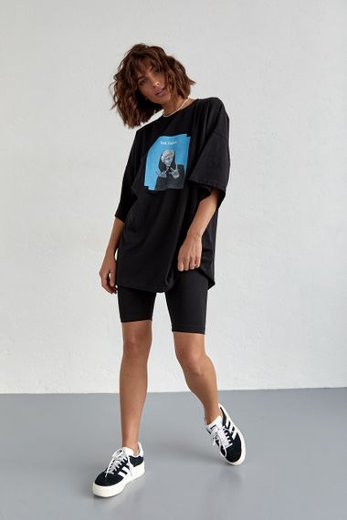Костюм с футболкой oversize и велосипедками черный цвет S | Зображення 4