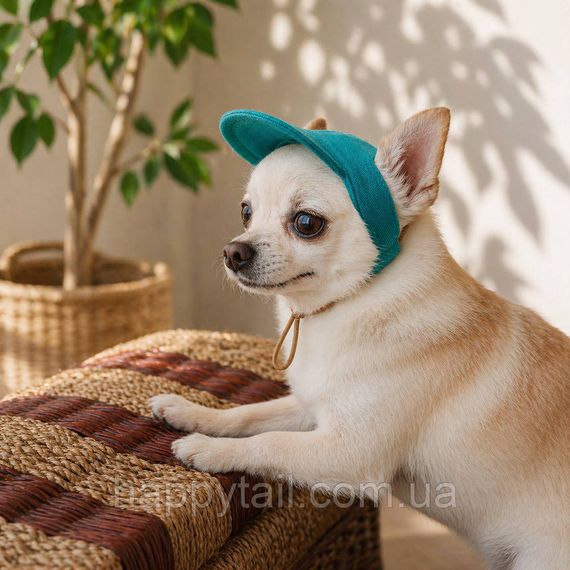Кепка для собак Pet Fashion Topaz M бірюзова — літній бавовняний капелюх із регульованими отворами для вух | Зображення 2