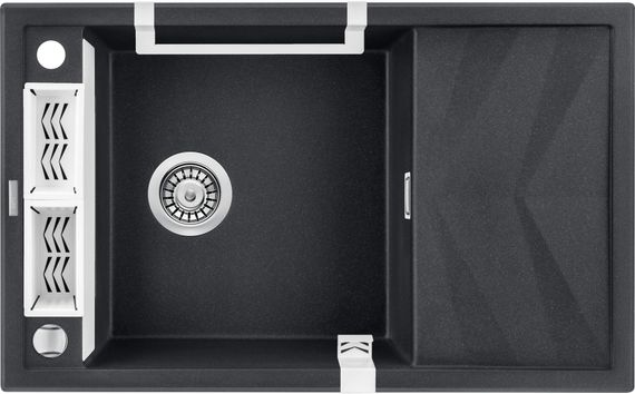 Мийка кухонна Deante Magnetic, граніт, прямокутник, з крилом, 820х500х219мм, чаша - 1, накладна, металічний графіт (ZRM_G113) | Зображення 4