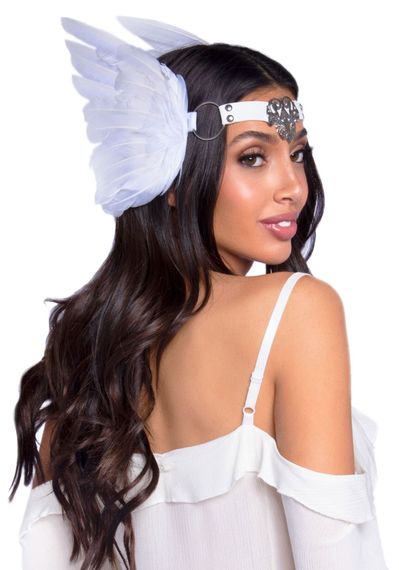 Пов’язка на голову з крилами Leg Avenue Feather headband White, пір’я та натуральна шкіра | Зображення 1