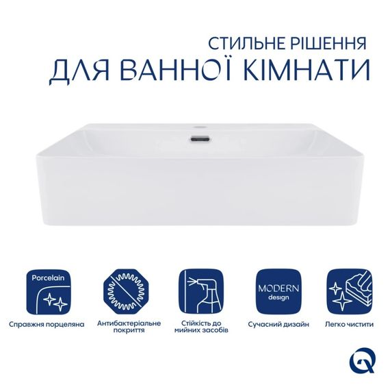 Раковина підвісна Qtap Nando LT 610х420х140 White з донним клапаном QT12112173WN47326 | Зображення 2