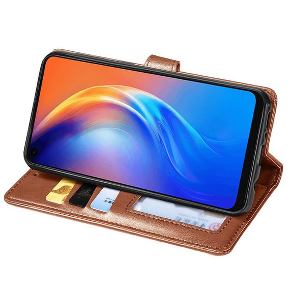 Шкіряний чохол-книжка GETMAN Gallant (PU) для TECNO Spark 10 Pro Штучна шкіра, Слот для візитки, Синій Коричневий, Штучна шкіра, Слот для візитки | Зображення 1