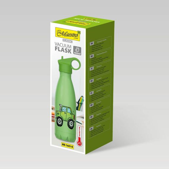 Термокружка дитяча Maestro MR-1645-B Car 400 мл з нержавіючої сталі з трубочкою герметична | Зображення 3