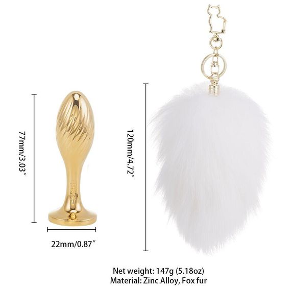 Металлическая анальная пробка Кроличий хвост LOCKINK SEVANDA White Bunny-Tail Anal Pear-shape Plug Sex Aura | Зображення 5