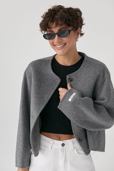 Коротке вовняне пальто - сірий цвет, ONE SIZE (є розміри) | Зображення 4