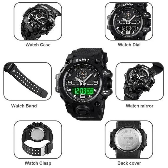 Годинник наручний чоловічий SKMEI 1586BK BLACK, водонепроникний чоловічий годинник, годинник спортивний. Колір: чорний | Зображення 3