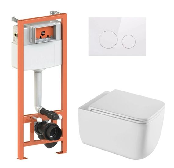 Набір Qtap Nest 4 в 1 підвісний унітаз Gemini Ultra Quiet 530х365х373 + комплект інсталяції QT2533076EUQW46156