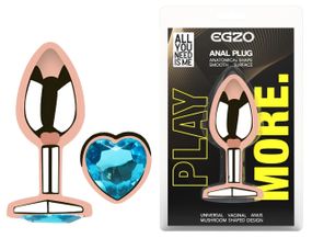 Анальная пробка EGZO Rose Gold Heart Plug Aqua M из нержавеющей стали с кристаллом Sex Aura