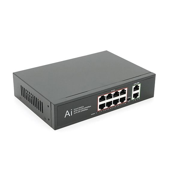 POE комутатор гігабітний Merlion 8 POE 10/100/1000 + 2 RJ45 10/100/1000 вбудований блок живлення 52V 2.3A