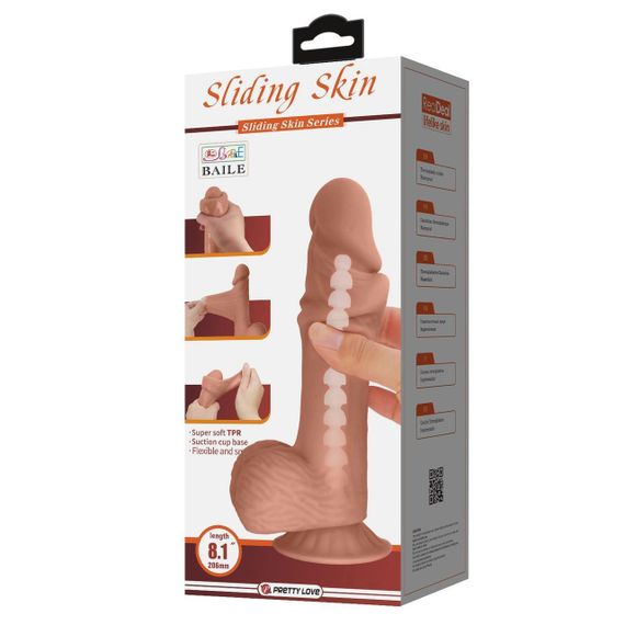 Фалоімітатор BAILE Sliding Skin 8,1'' Flesh, Bendable Suction base TPR Sex Aura | Зображення 1
