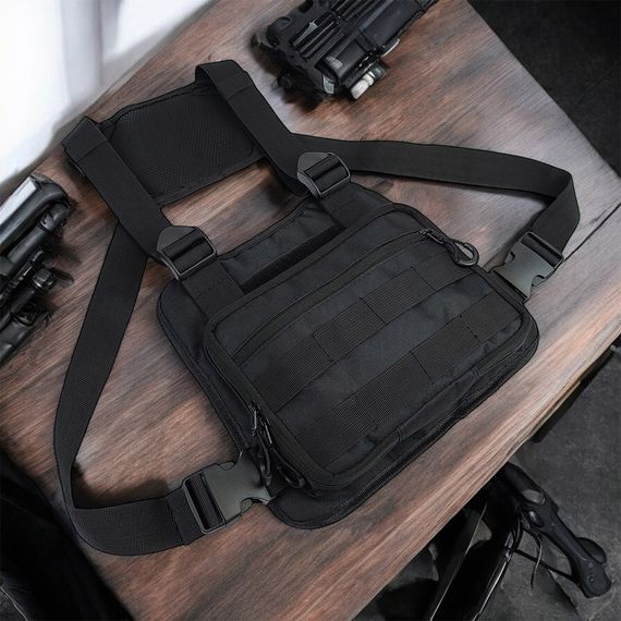 Нагрудная тактическая сумка мужская, сумка через плечо черная разгрузка | Зображення 9