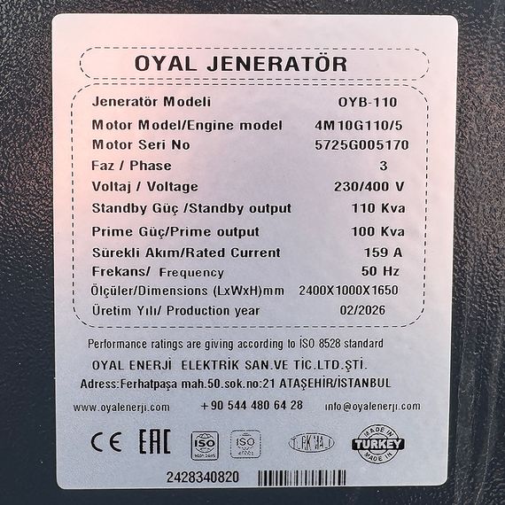 Генератор дизельний OYAL OYB-110 BAUDOUIN 110KVA/88KW, трифазний 230/400V, 50Hz (AVR+ATS(АВР) у комплекті) | Зображення 3