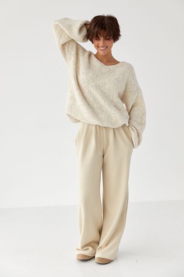 В’язаний жіночий джемпер з рукавами-ліхтариками - бежевий цвет, ONE SIZE (є розміри) | Зображення 2