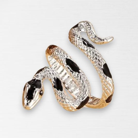 Каблучка змія - домашнього вогнища і небесного вогню - срібляста змія з чорної лускою розмір регульований