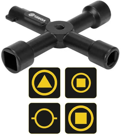 Ключ сервисного шкафа мастерской 4 вида 72х72 мм VOREL-78477