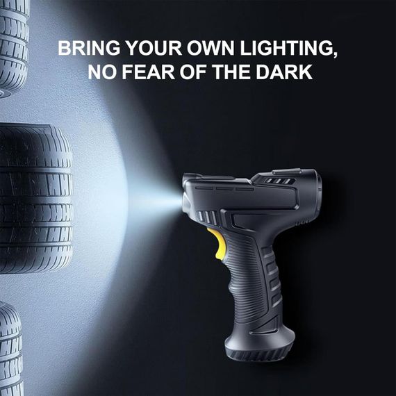 Портативный проводной компрессор для шин 120 Вт, быстрый 12V насос, с манометром и LED-фонарем | Зображення 5